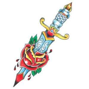  Dagger Rose Temporary Tattoo 2.5x3.5 Beauty