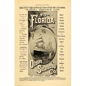  1891 Ad Ocean Steamship Cruise Line Travel to Florida 