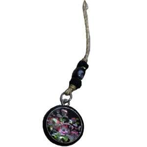   inlaid, cloisonne art with golden string dangly mobile charm, flowers