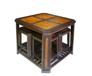 Oriental Brown Feather Pattern Jichimu Burl Octagon Table Set 