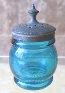 Victorian CHRISTMAS SALT Shaker,Teal,Pewter Top  