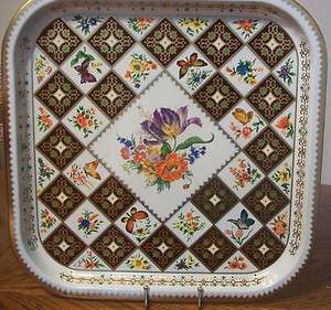 Vintage Daher Tin Tray w/Butterflies & Flowers Pattern  