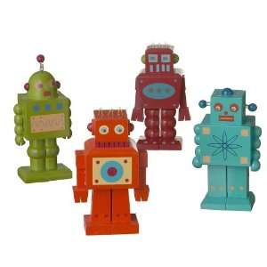  Midwest 4 Assorted Wood Robots each 8 Inches Tall