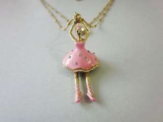 Betsey Johnson Pink Dancing Girl Pendant Double Layered Necklace 