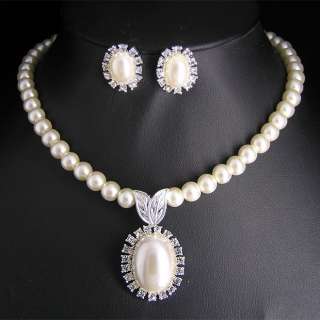Wedding Bridal pearl &crystal necklace earring set S300  