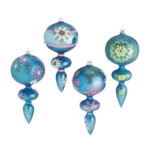  Set of 4 Dazzling Blue Snowflake Design Glass Finial 