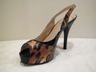 Guess RUTHANN Black Gold Leopard Print Pumps Heels Slingbacks Shoes 