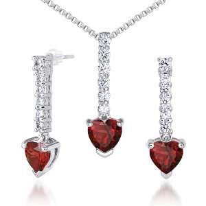 Debonair Style 3.50 carats Heart Shape Garnet Pendant Earrings Set in 