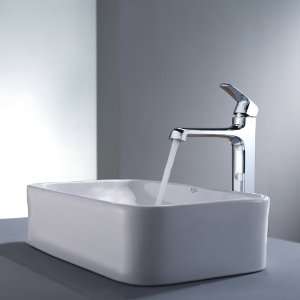   122 15200CH White Rectangular Ceramic Sink and Decorum Faucet, Chrome