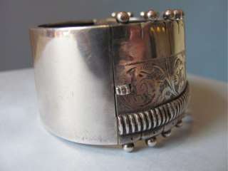 Antique Victorian Sterling Silver Etruscan 1.5 Wide Cuff Signed P&W 
