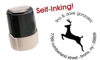 Holiday Deer Round Address Stamp   Self Inking  