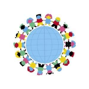  Children Holding Hands Around Globe Premium Poster Print 