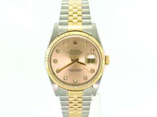 ROLEX MENS 16233 DATEJUST SS 18K GOLD 100% FACTORY DIAMOND DIAL WATCH 