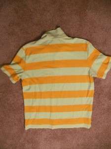 Mens Izod Alligator Green + Orange Striped Short Sleeved Shirt Lacoste 