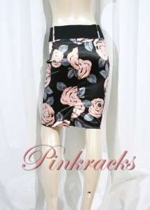 New Floral Belted Satin Non Stretch Pencil Skirt  