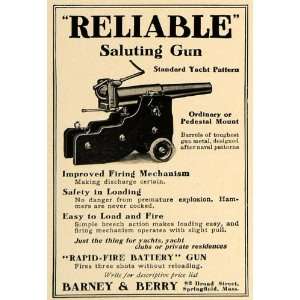 1906 Ad Barney & Berry Reliable Saluting Gun Cannon   Original Print 