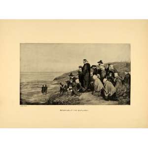  1894 Print A. W. Baynes Art Mayflower Ship Departure 