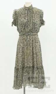Derek Lam Green & Gray Leopard Print Silk Sleeveless Dress Size 2 