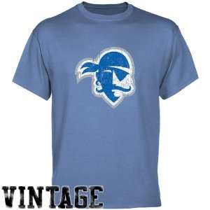 Seton Hall Pirates Light Blue Distressed Logo Vintage T shirt  