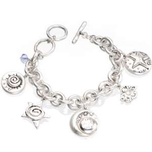  Silver Toned Celestial Multi Charm Toggle Bracelet 