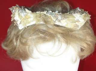 Vintage 1960s Wax Flower Velvet Wedding Headpiece Hat Veil Leaves 