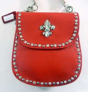 Red Leather Fleur de Lis Cocktail Rhinestone Shoulder Handbag Bag 
