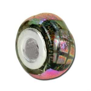  13mm Purple/Pink Dichroic Glass SS Large Metal Hole Glass 