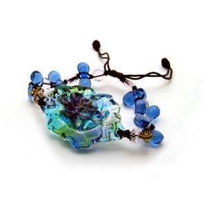  Liuli Blue Flower Glass Pendant Bracelet 
