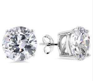 Round Cut Diamonique CZ Solitaire Stud Earrings 925 Sterling Silver 