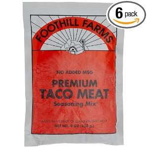 Foothill Farms Premium Taco (no MSG) Mix, 9 Ounce Packets (Pack of 6 