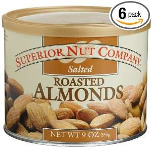 Superior Nut Salted Roasted Almonds, 9 Ounce Canisters (Pack of 6 