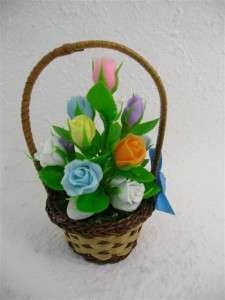 Handmade Miniature Dollhouse Roses Clay on basket  