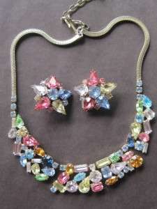Vintage 1960s JULIANA Multi Colored Pastel Crystal Rhinestone Necklace 
