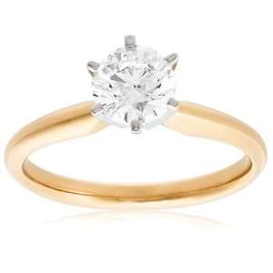 Certified 14k Yellow Gold Round Solitaire Diamond Engagement Ring (1 