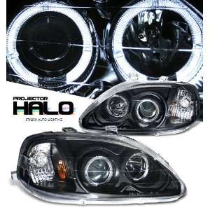  Honda Civic 99 00 Dual Halo Angel Eye Projector Headlights 