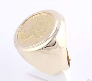 1856 Two 1/2 Dollar Genuine Gold Coin Large Mens Vintage Ring   14k 