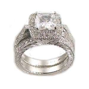 Antique Estate Style White Gold Sterling Cz Wedding Engagement Ring 
