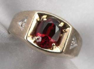 Vintage 10K Solid GOLD Mens 1.72ctw Pyrope GARNET DIAMOND RING Gents 
