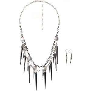 Exotic Emo Punk Rocker Two Tone Silver Black Metal Tone Necklace with 