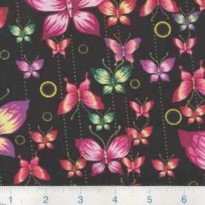  45 Wide Metamorphosis Butterflies Black Fabric By The 