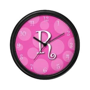  R Initial Pink Polka Dot Wall Clock, 10