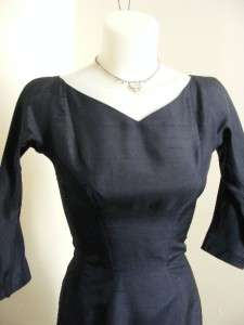   SUZY PERETTE Navy Blue SILK SHANTUNG Wiggle Hourglass Party Dress XS/S
