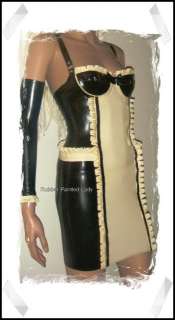 SEXY LATEX RUFFLE MAID outfit DRESS GLOVES RUBBER costume gummi XS S M 