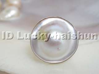   100% natural South Sea white Mabe Pearls Ring 925sc