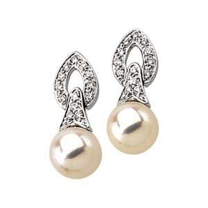    14K White Gold Pearl and Diamond Earrings Shula NY Jewelry