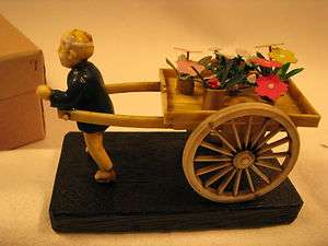 MAN w/FLOWER CART    FRAGILE FIGURINES of OLD JAPANESE CULTURE Wood 