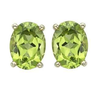 14K Yellow Gold Genuinely Classic Oval Shaped Green Peridot Four Prong 