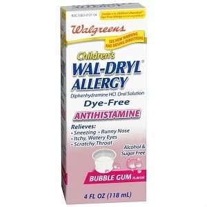  Wal Dryl Childrens Allergy Oral Solution Dye Free, Bubble 