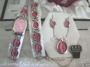 Anriya Milan Pink Watch Necklace Bracelet Earrings NIB  