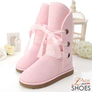   Australian Lace Up Faux Sheepskin Mid Boots Baby Pink 
